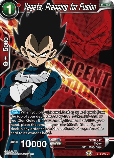 Vegeta, Prepping for Fusion