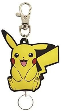 SK Japan Pokemon Rubber Reel Key Holder Pikachu (Smiling Sitting)